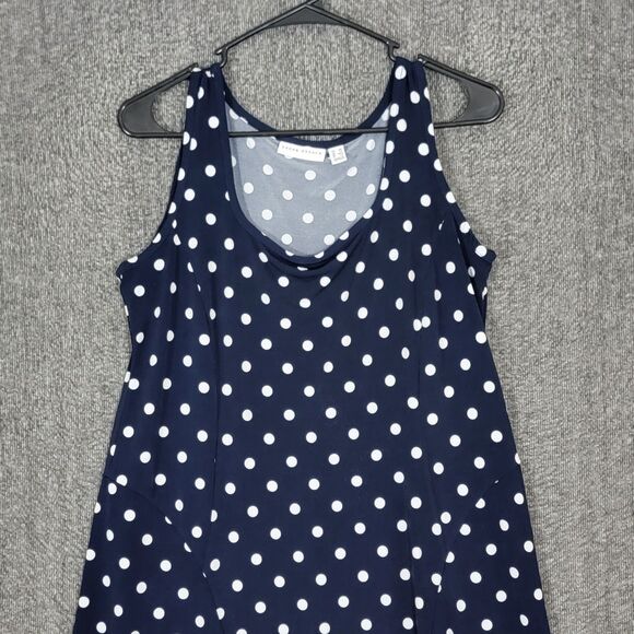 Susan Graver Dress Womens PM MP Blue White Polka Dot Sleeveless Liquid Knit Midi - Picture 2 of 12